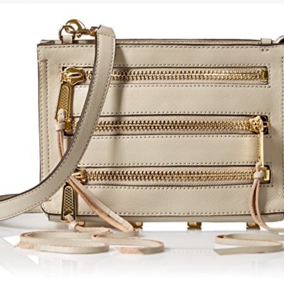 Rebecca Minkoff Mini Leather Moto 3 Zip Crossbody Stud Clutch in Putty - Picture 2 of 16